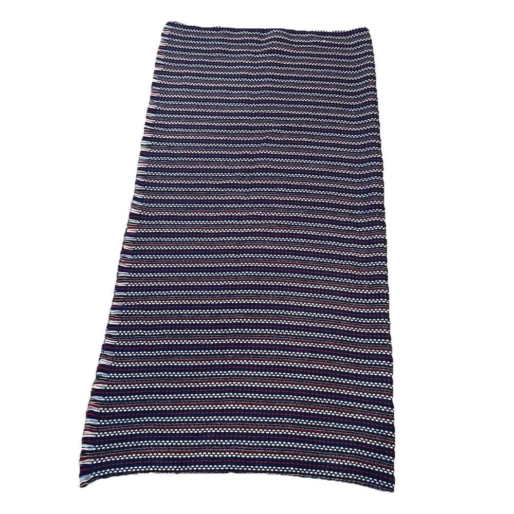 Talbots Fringe Scarf Throw Blanket‎ Red White Blue
